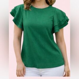 Green Ruffle Sleeve Women's Top